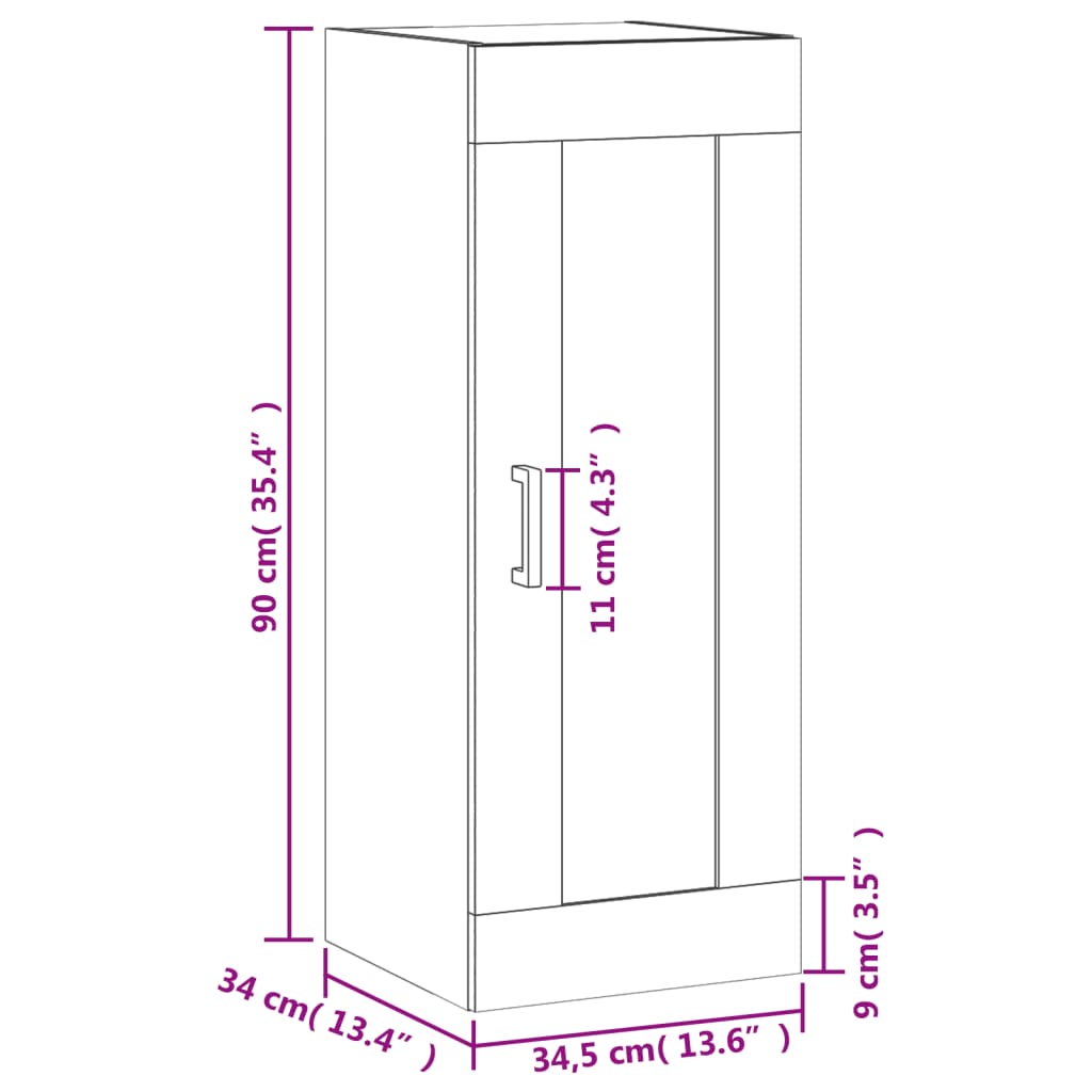 vidaXL Stenska omarica betonsko siva 34,5x34x90 cm inženirski les