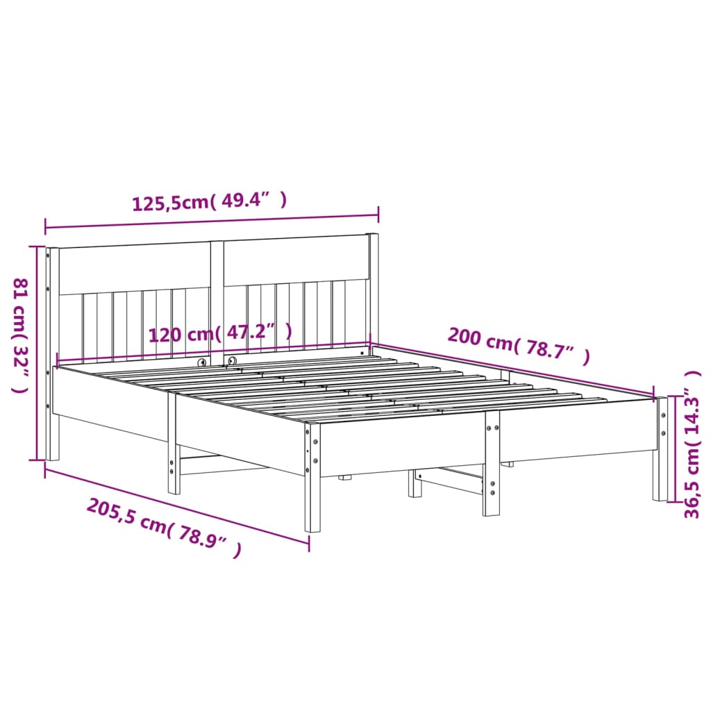 vidaXL Posteljni okvir brez vzmetnice bel 120x200 cm trdna borovina