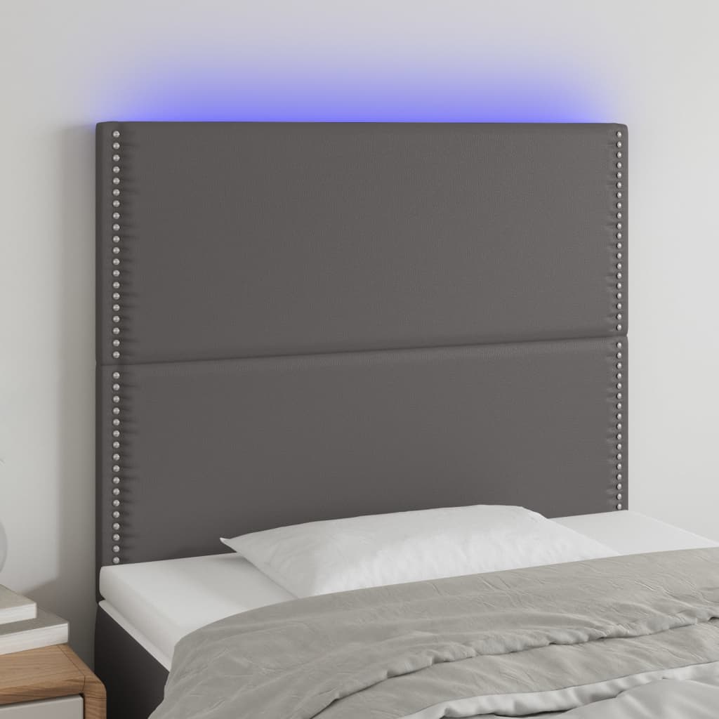 vidaXL LED posteljno vzglavje sivo 90x5x118/128 cm umetno usnje