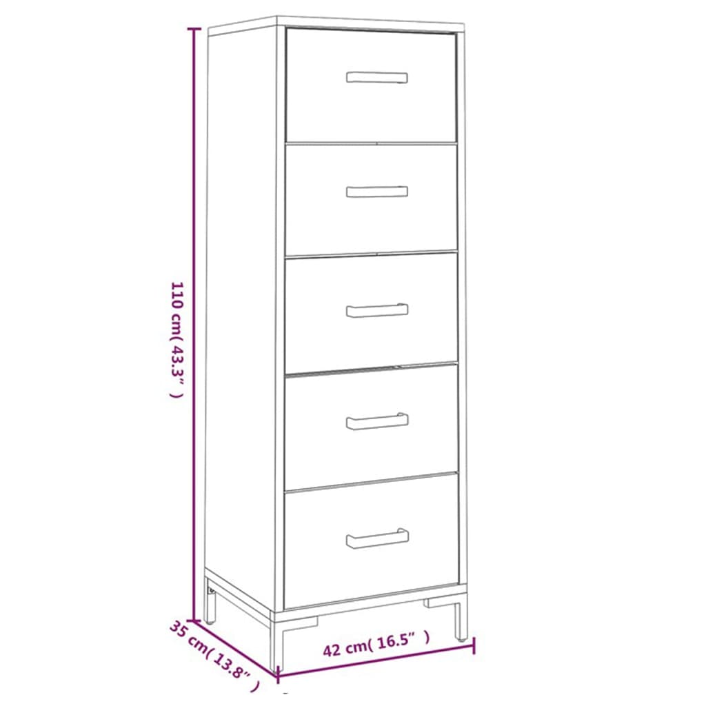 vidaXL Predalnik črn 42x35x110 cm trdna borovina