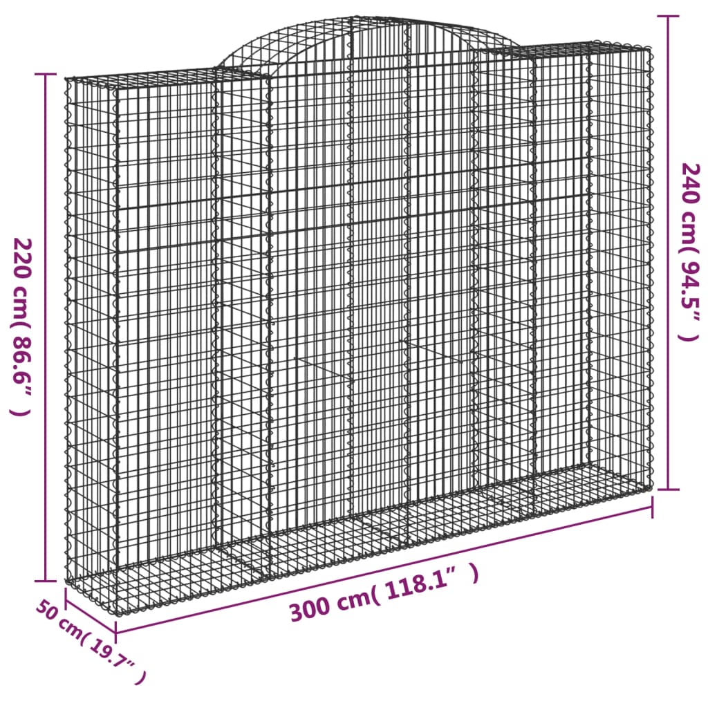 vidaXL Obokane gabion košare 2 kosa 300x50x220/240 cm pocinkano železo