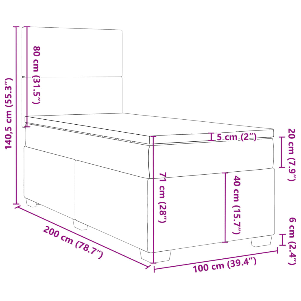 vidaXL Box spring postelja z vzmetnico svetlo siva 100x200 cm žamet