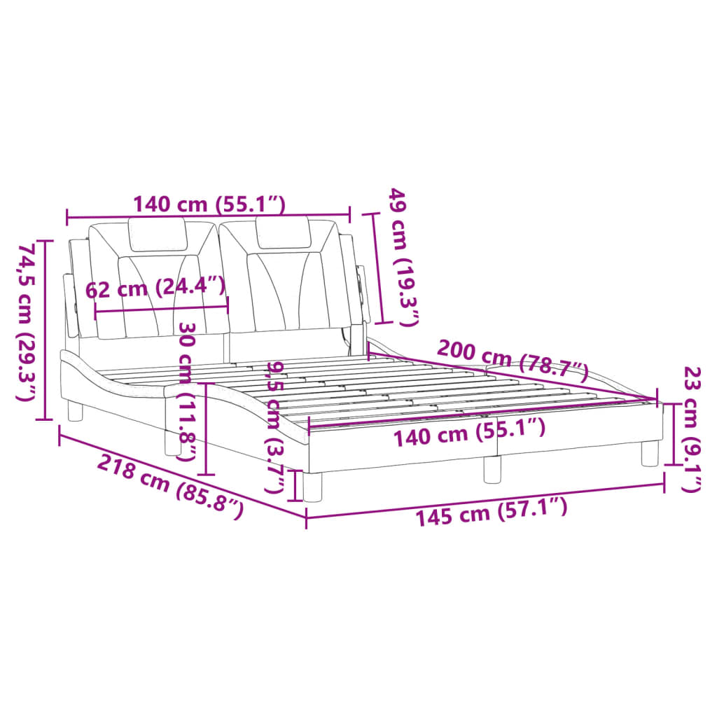 vidaXL Posteljni okvir z LED lučkami rjav 140x200 cm umetno usnje