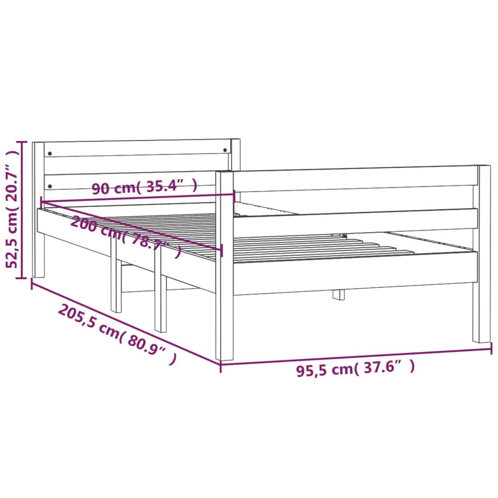 vidaXL Posteljni okvir brez vzmetnice bel 90x200 cm trdna borovina