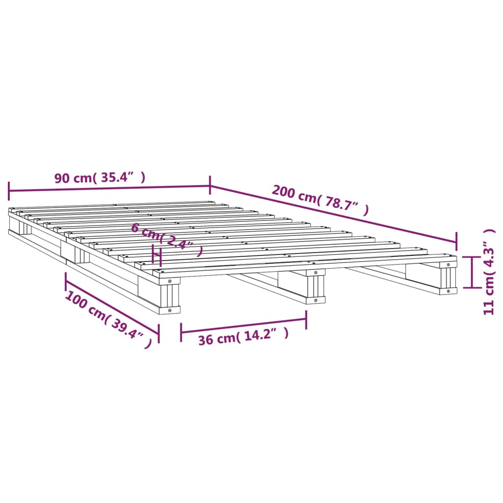 vidaXL Postelja iz palet bela 90x200 cm trdna borovina