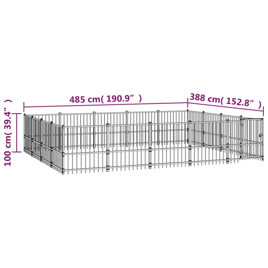 vidaXL Zunanji pasji boks jeklo 18,82 m²