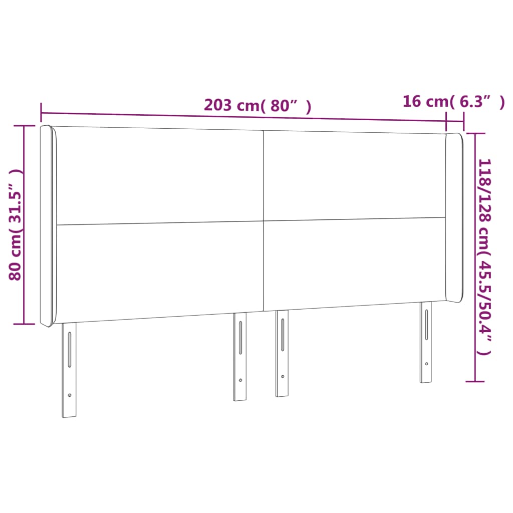 vidaXL LED posteljno vzglavje črno 203x16x118/128 cm žamet