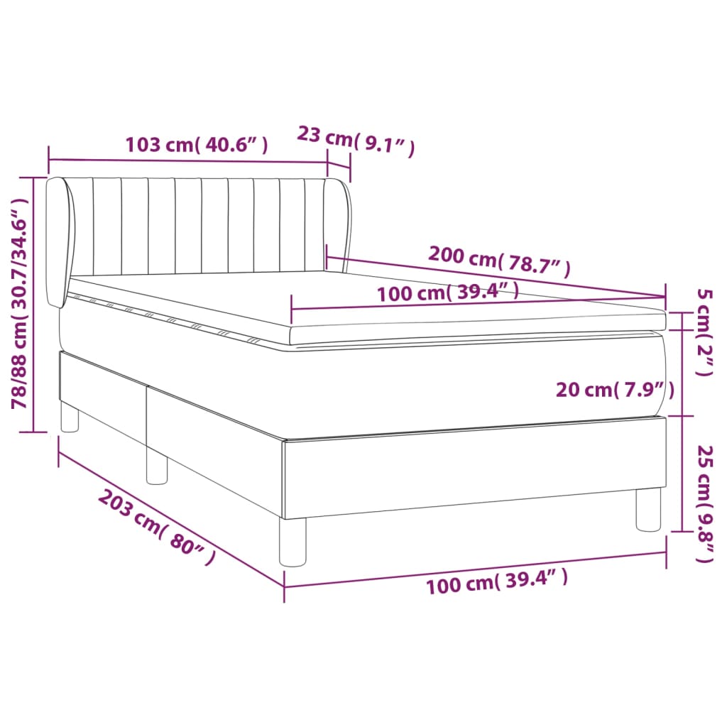vidaXL Box spring postelja z vzmetnico krem 100x200 cm blago