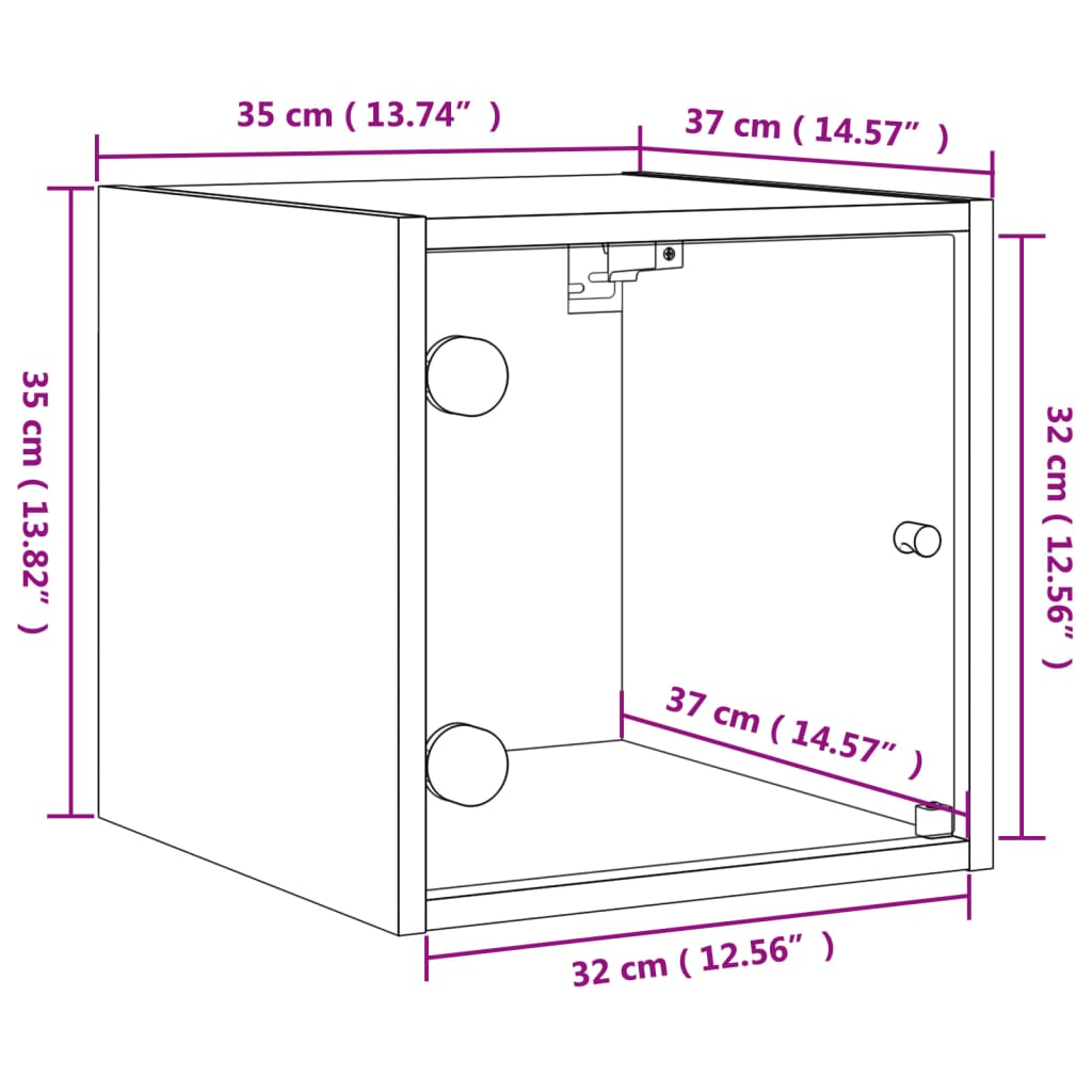 vidaXL Nočna omarica s steklenimi vrati 2 kosa dim. hrast 35x37x35 cm