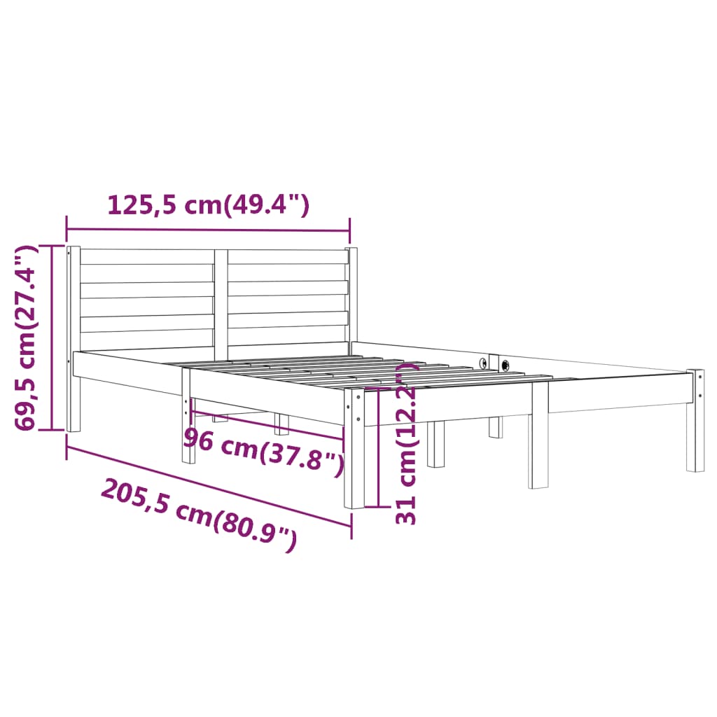 vidaXL Posteljni okvir iz trdne borovine 120x200 cm