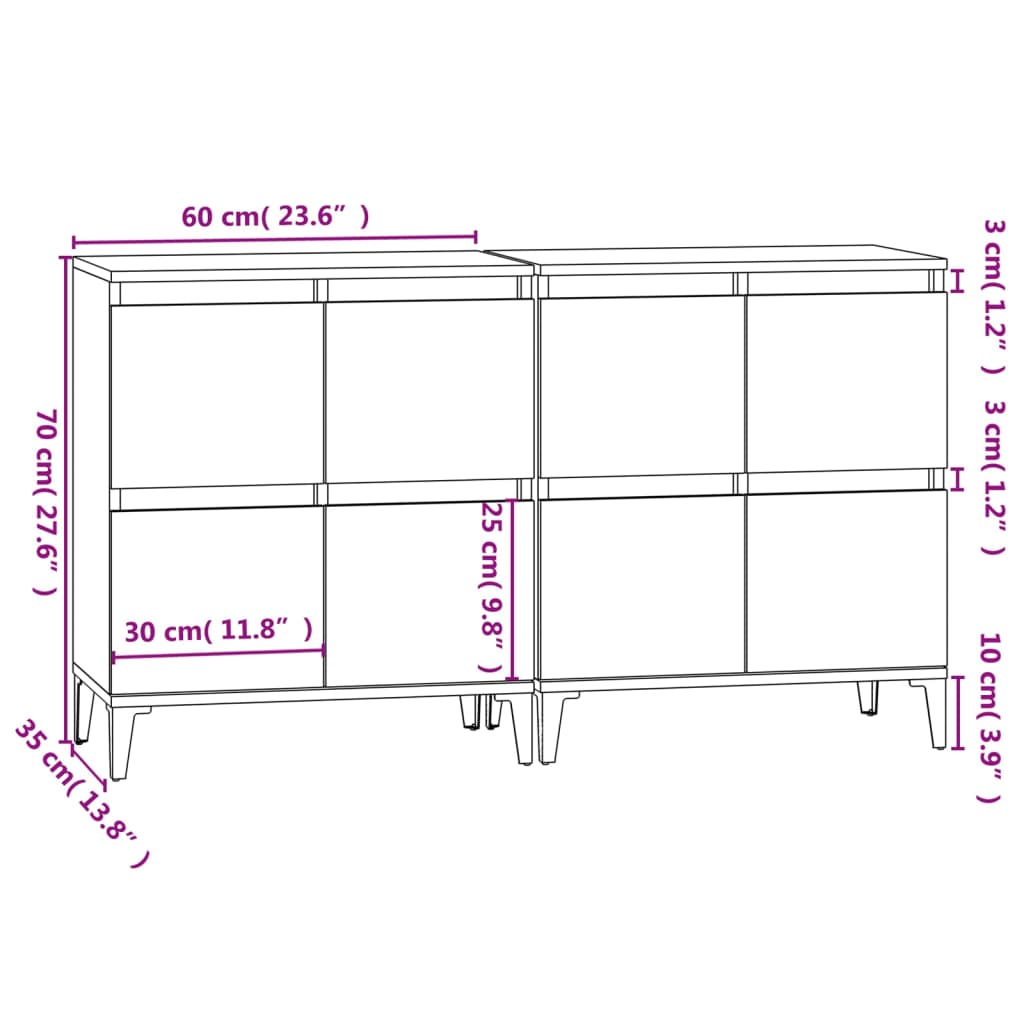 vidaXL Komoda 2 kosa siva sonoma 60x35x70 cm inženirski les