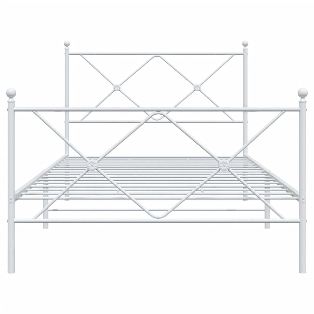 vidaXL Kovinski posteljni okvir z vzglavjem in vznožjem bel 100x200 cm