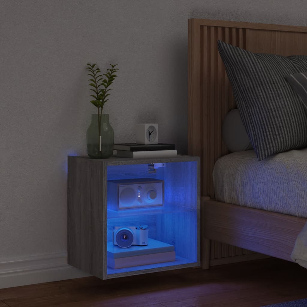 vidaXL Nočna omarica z LED lučkami stenska siva sonoma