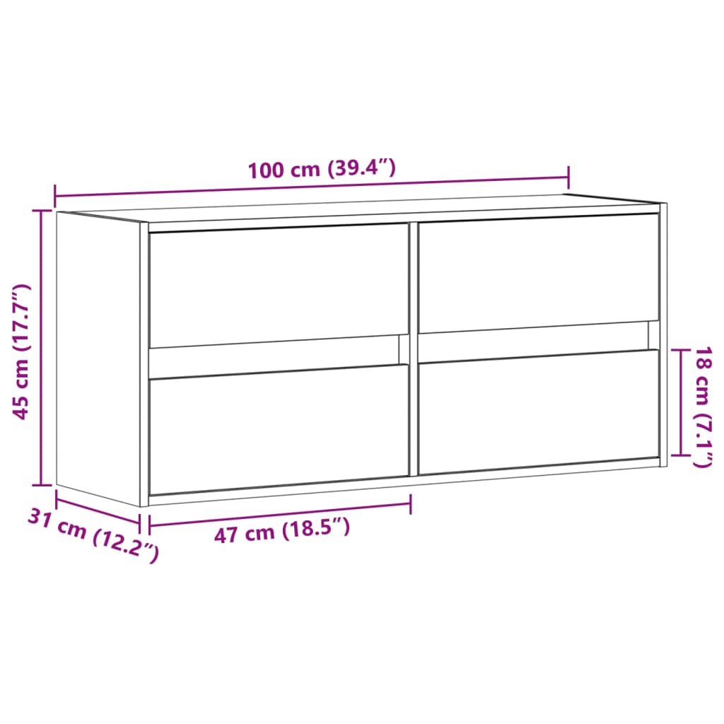 vidaXL Stenska TV omarica z LED lučkami sonoma hrast 100x31x45 cm