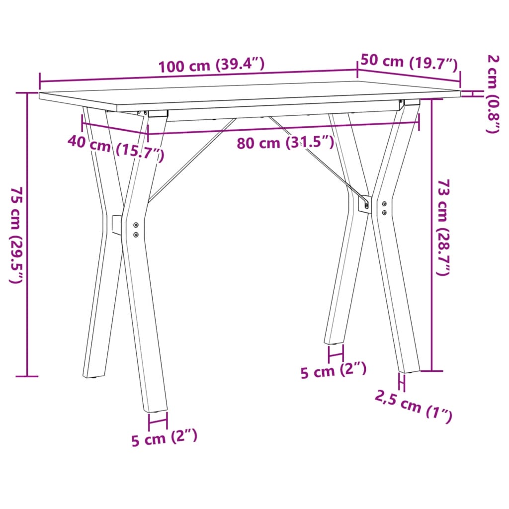 vidaXL Jedilna miza Y okvir 100x50x75 cm trdna borovina lito železo