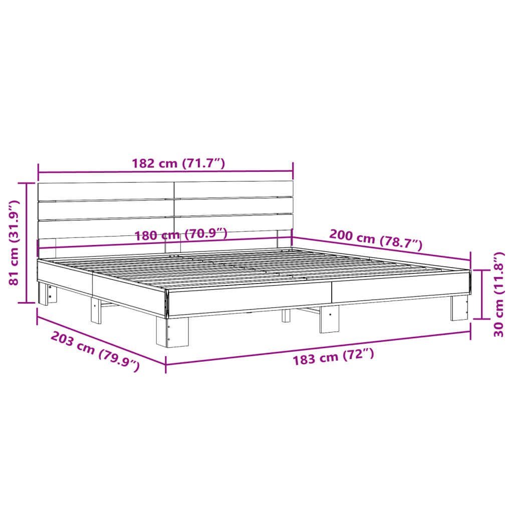 vidaXL Posteljni okvir rjav hrast 180x200 cm inženirski les in kovina