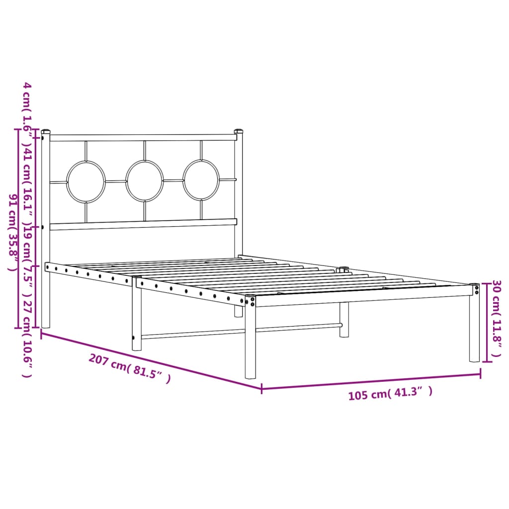 vidaXL Kovinski posteljni okvir z vzglavjem bel 100x200 cm