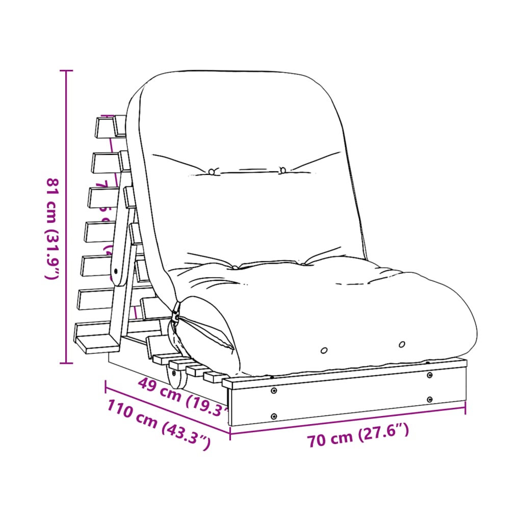 vidaXL Futon z ležiščem bela 70x206x11 cm trdna borovina