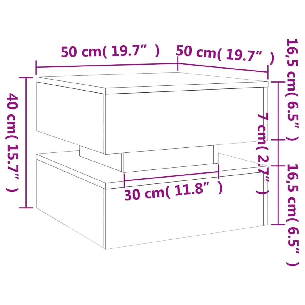 vidaXL Klubska mizica z LED lučkami siva sonoma 50x50x40 cm