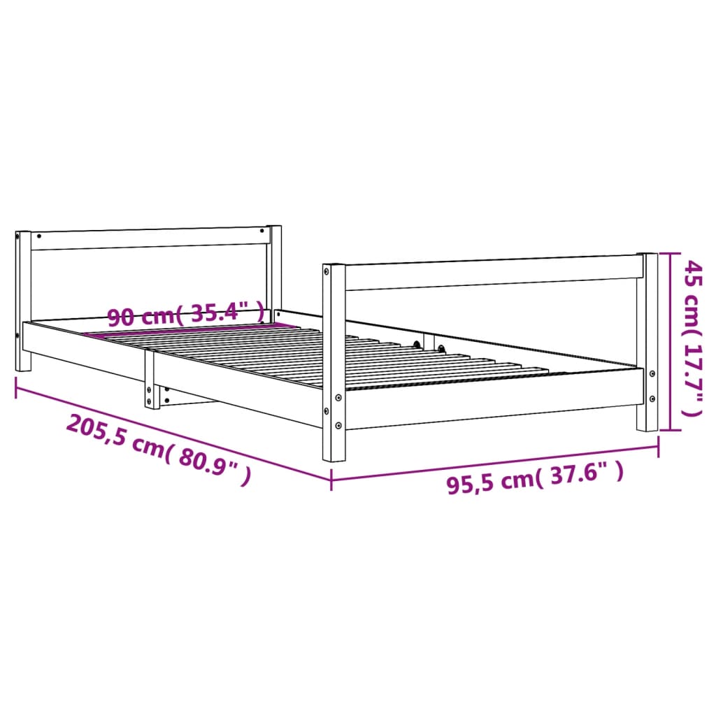 vidaXL Otroški posteljni okvir 90x200 cm trdna borovina