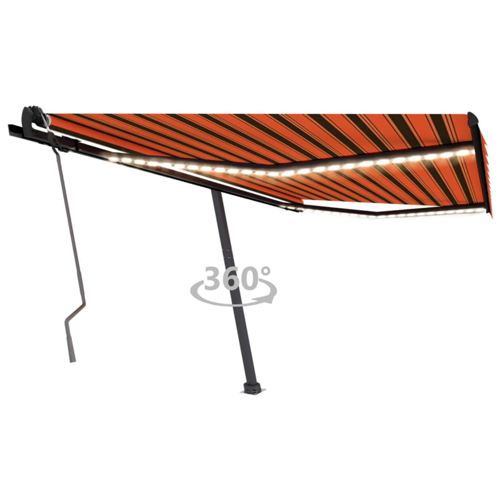 vidaXL Ročno zložljiva tenda z LED lučmi 450x350 cm oranžna in rjava