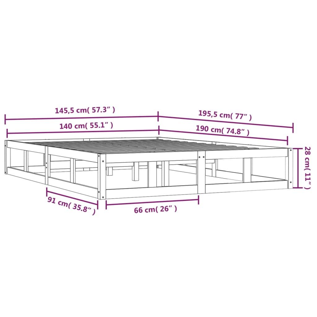 vidaXL Posteljni okvir črn 140x190 cm trden les