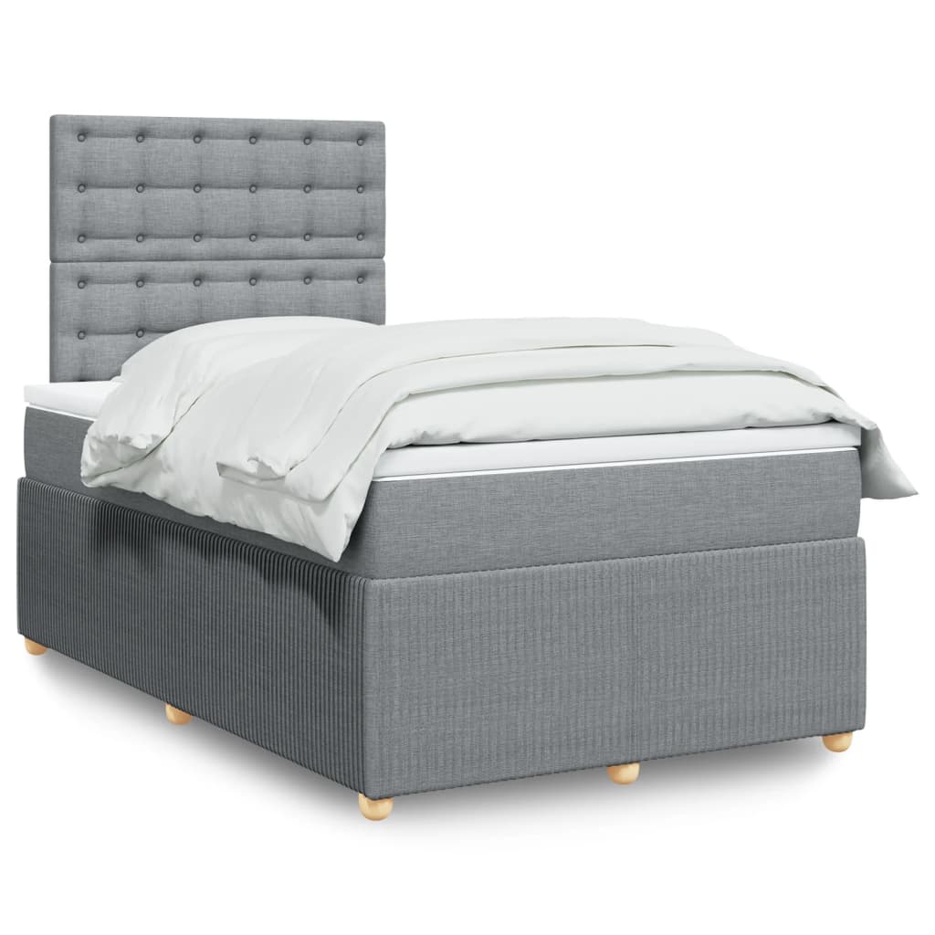 vidaXL Boxspring postelja z vzmetnico svetlo siva 120x190 cm blago