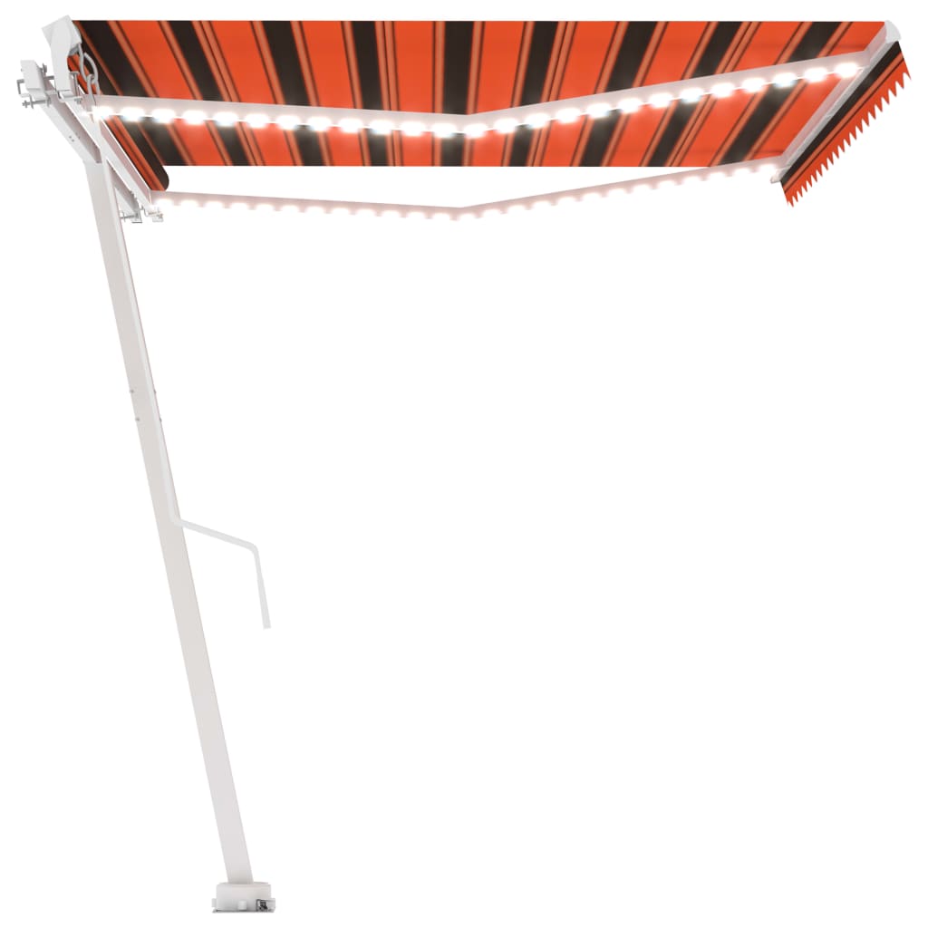 vidaXL Ročno zložljiva tenda z LED lučmi 450x350 cm oranžna in rjava