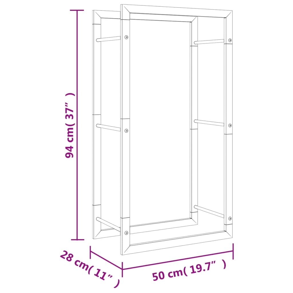 vidaXL Stojalo za drva 50x28x94 cm nerjaveče jeklo