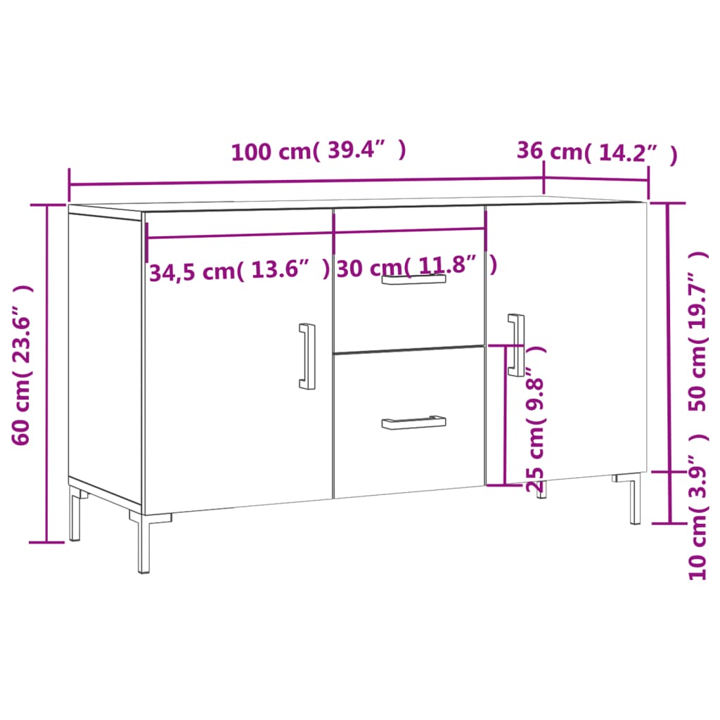 vidaXL Komoda rjavi hrast 100x36x60 cm inženirski les