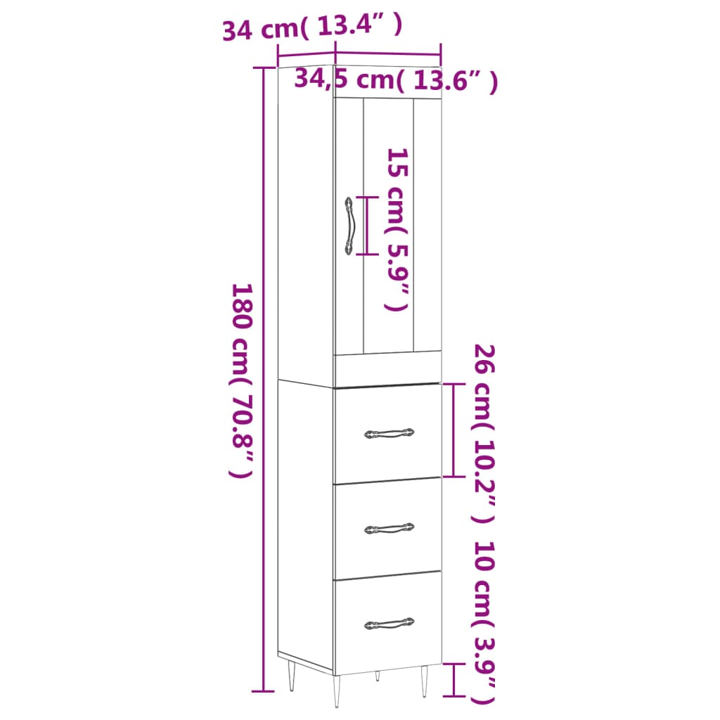 vidaXL Visoka omara rjavi hrast 34,5x34x180 cm inženirski les