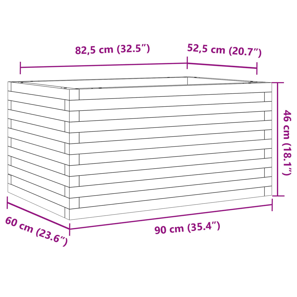 vidaXL Vrtno cvetlično korito voščeno rjavo 90x60x46 cm trdna borovina