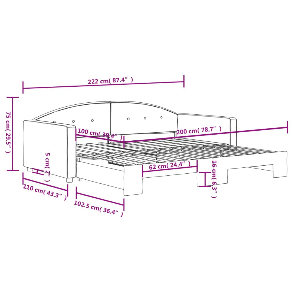 vidaXL Izvlečna dnevna postelja svetlo siva 100x200 cm žamet