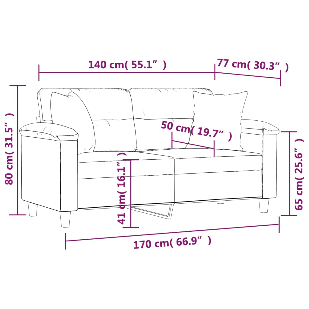 vidaXL Dvosed z vzglavniki in blazinami siv 140 cm mikrovlakna