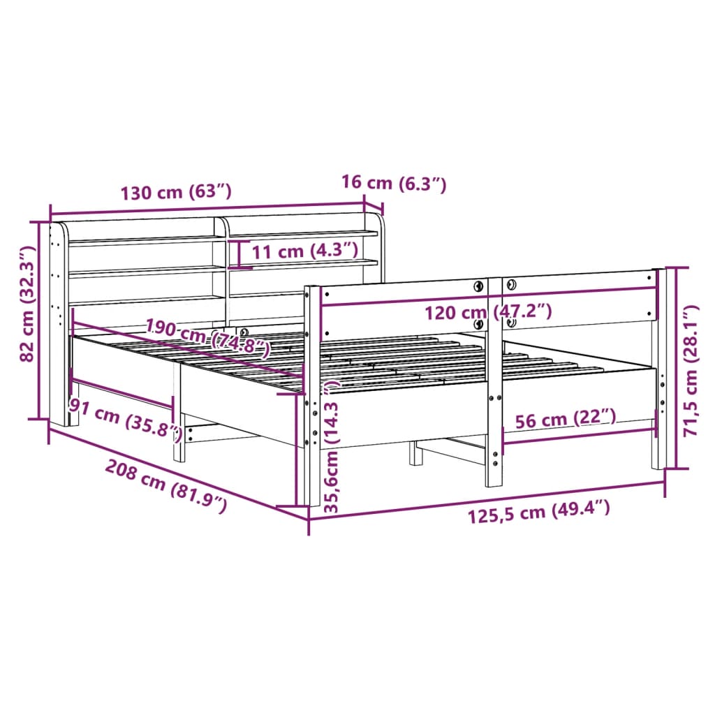 vidaXL Posteljni okvir brez vzmetnice bel 120x190 cm trdna borovina