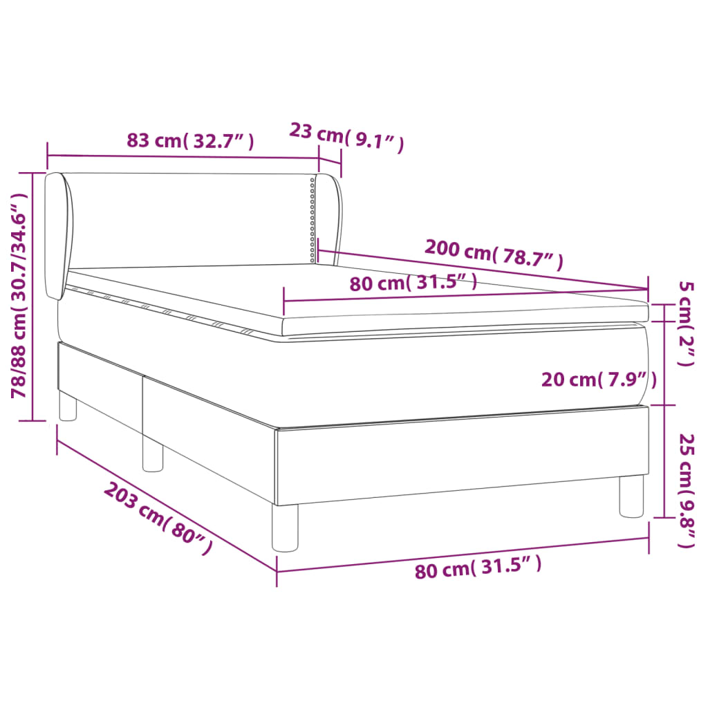 vidaXL Box spring postelja z vzmetnico temno siva 80x200 cm žamet