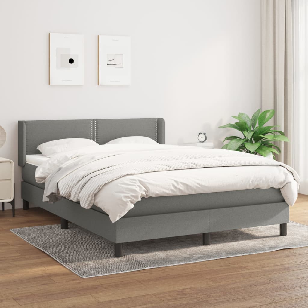 vidaXL Box spring postelja z vzmetnico temno siva 140x200 cm blago