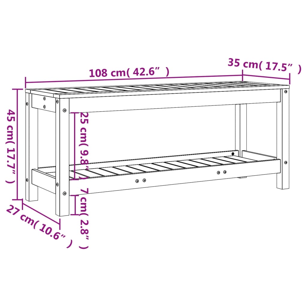 vidaXL Vrtna klop bela 108x35x45 cm trdna borovina