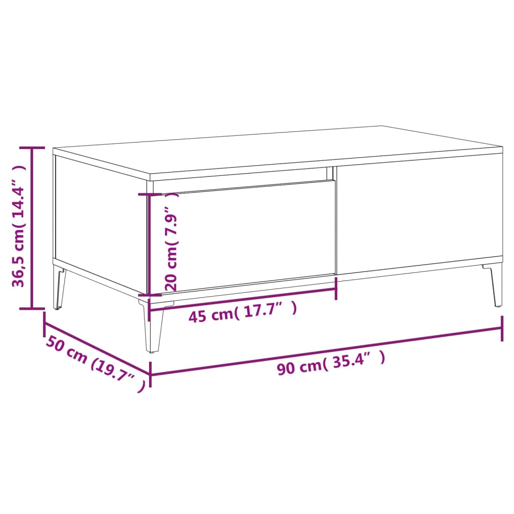 vidaXL Klubska mizica sonoma hrast 90x50x36,5 cm inženirski les