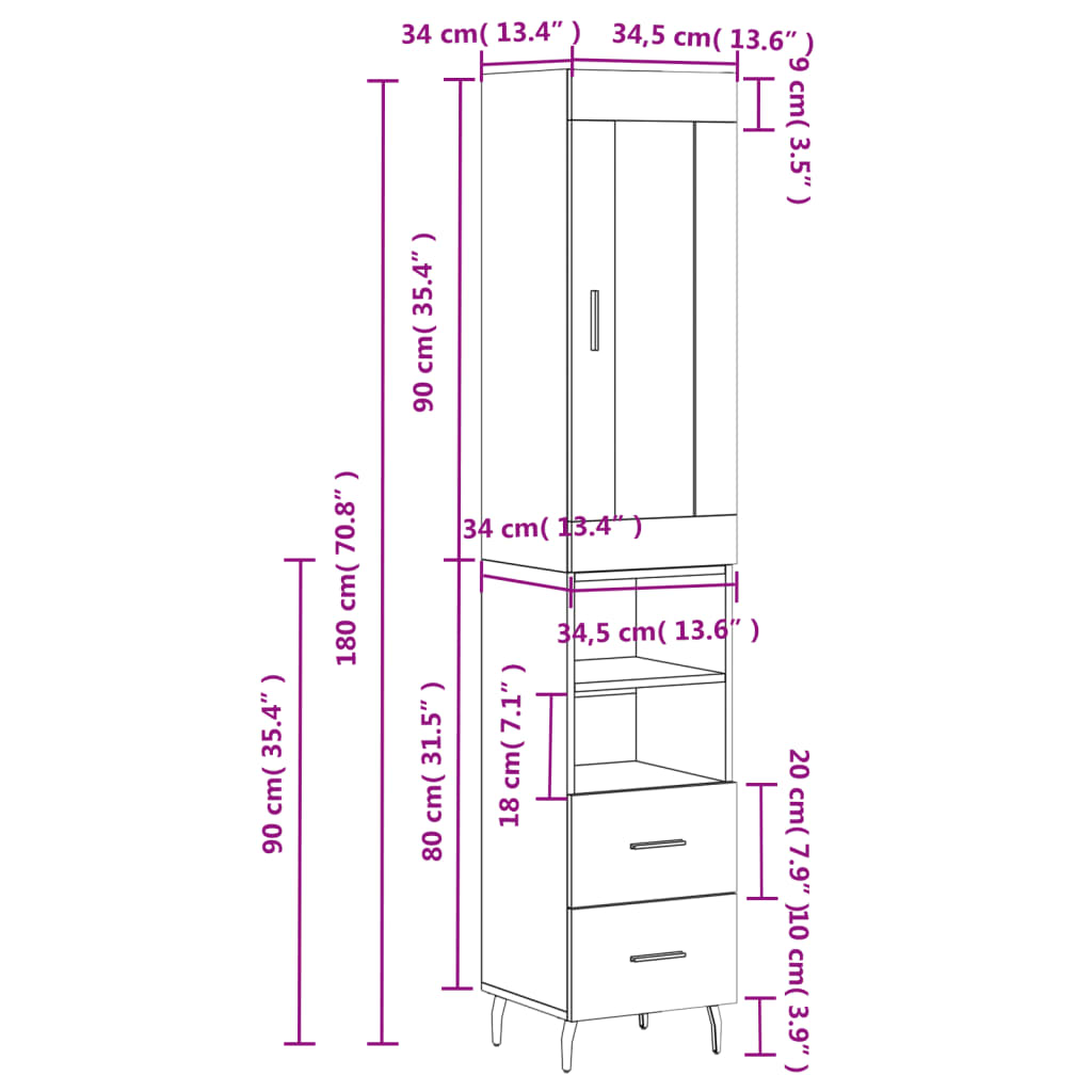 vidaXL Visoka omara rjavi hrast 34,5x34x180 cm inženirski les