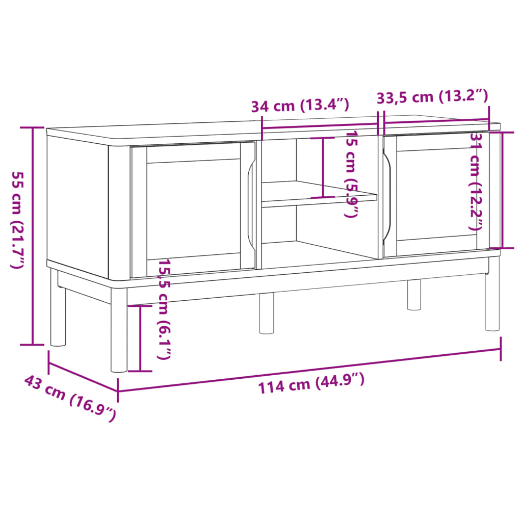 vidaXL TV omarica FLORO bela 114x43x55 cm trdna borovina