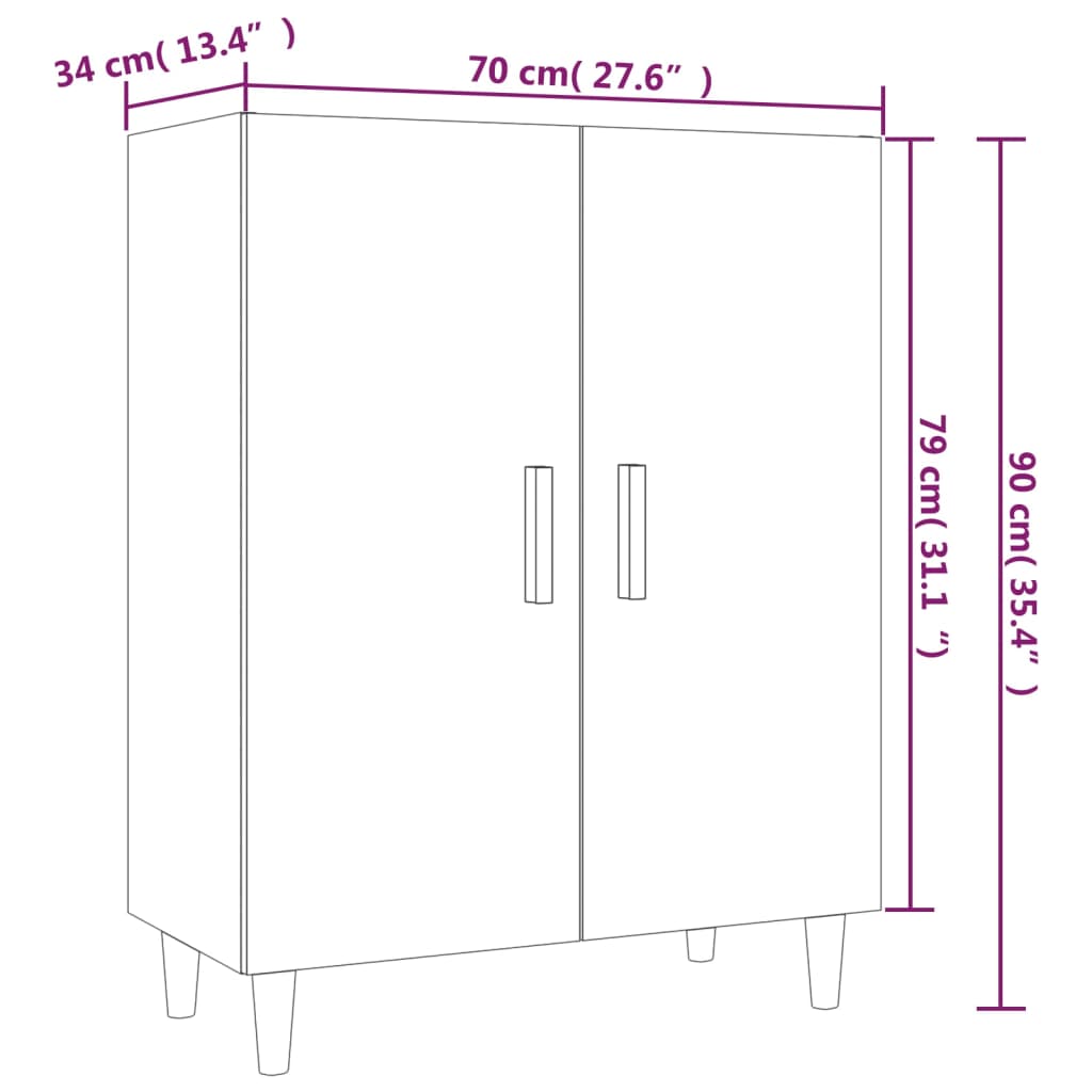 vidaXL Komoda visok sijaj bela 70x34x90 cm konstruiran les