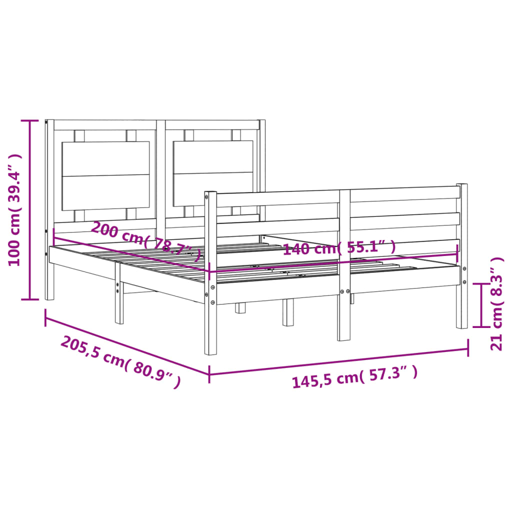 vidaXL Posteljni okvir z vzglavjem bel 140x200 cm trden les