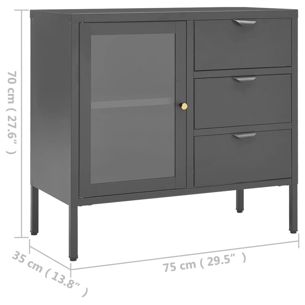 vidaXL Komoda antracitna 75x35x70 cm jeklo in kaljeno steklo