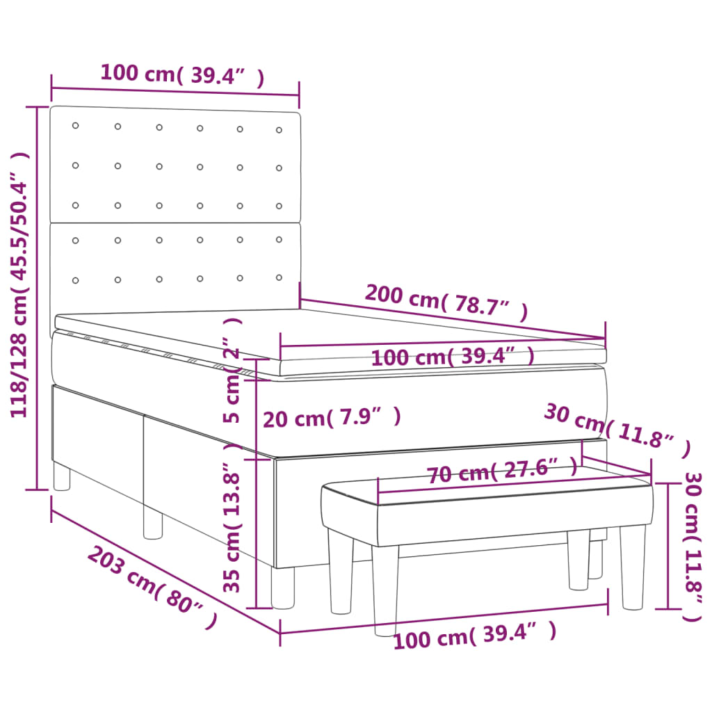 vidaXL Box spring postelja z vzmetnico črn 100x200 cm umetno usnje