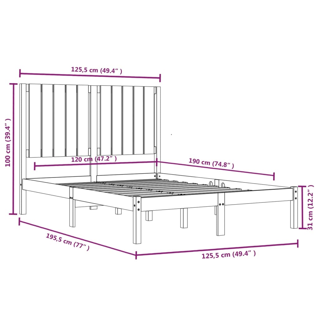 vidaXL Posteljni okvir iz trdnega lesa 120x190 cm