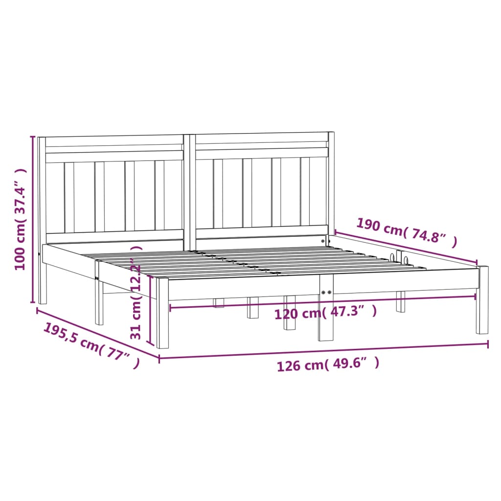 vidaXL Posteljni okvir 120x190 cm trden les