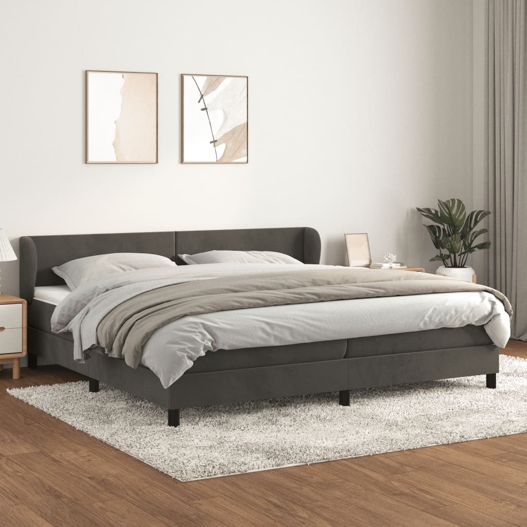 vidaXL Box spring postelja z vzmetnico temno siva 200x200 cm žamet