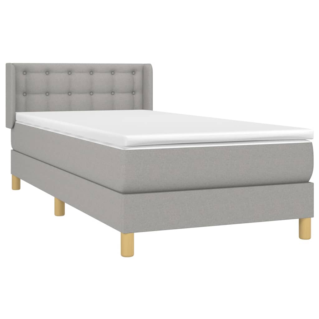 vidaXL Box spring postelja z vzmetnico svetlo siva 90x200 cm blago