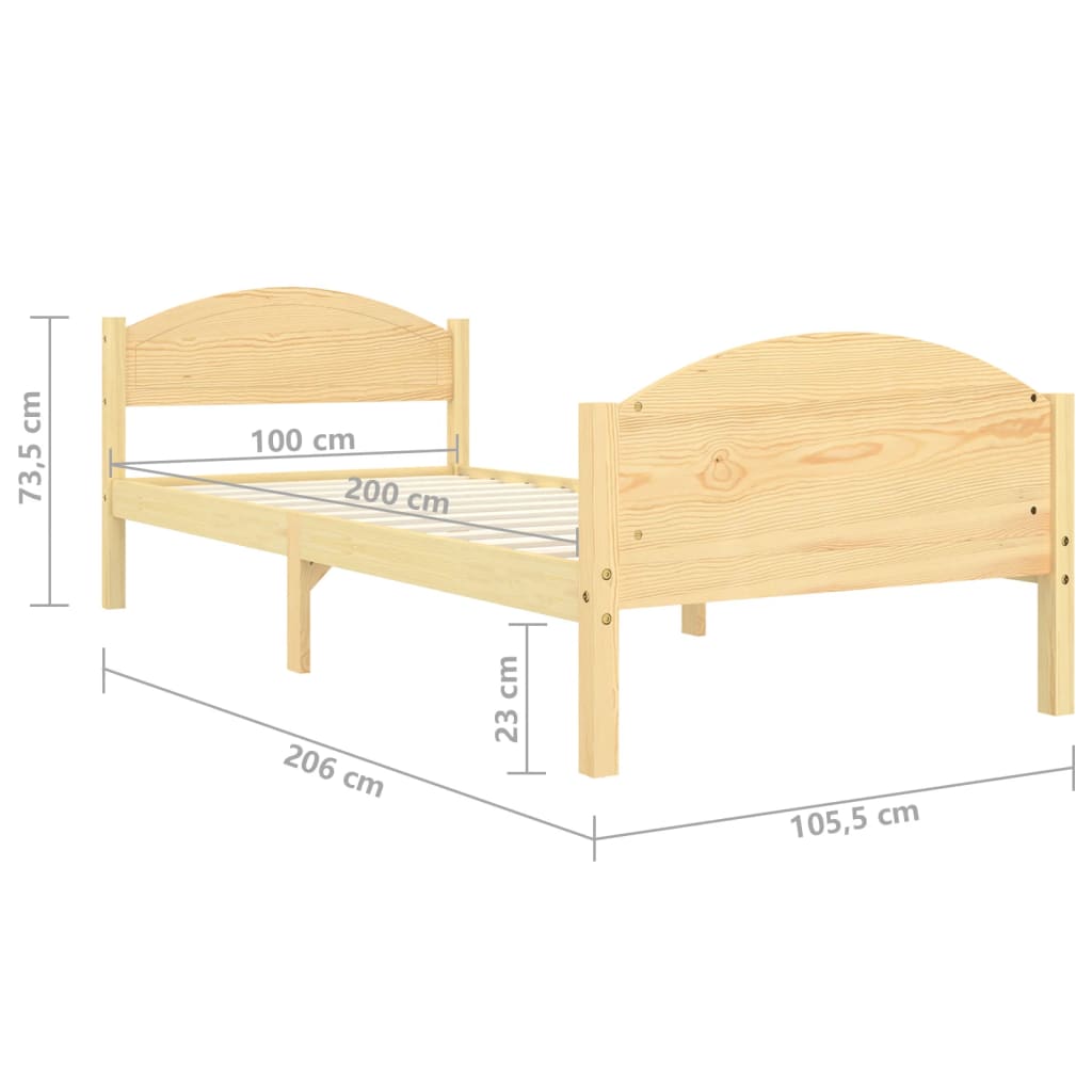 vidaXL Posteljni okvir iz trdne borovine 100x200 cm